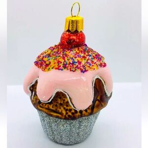 Polish Glass Strawberry Frosted Cupcake Christmas Tree Ornament Sprinkles Cherry